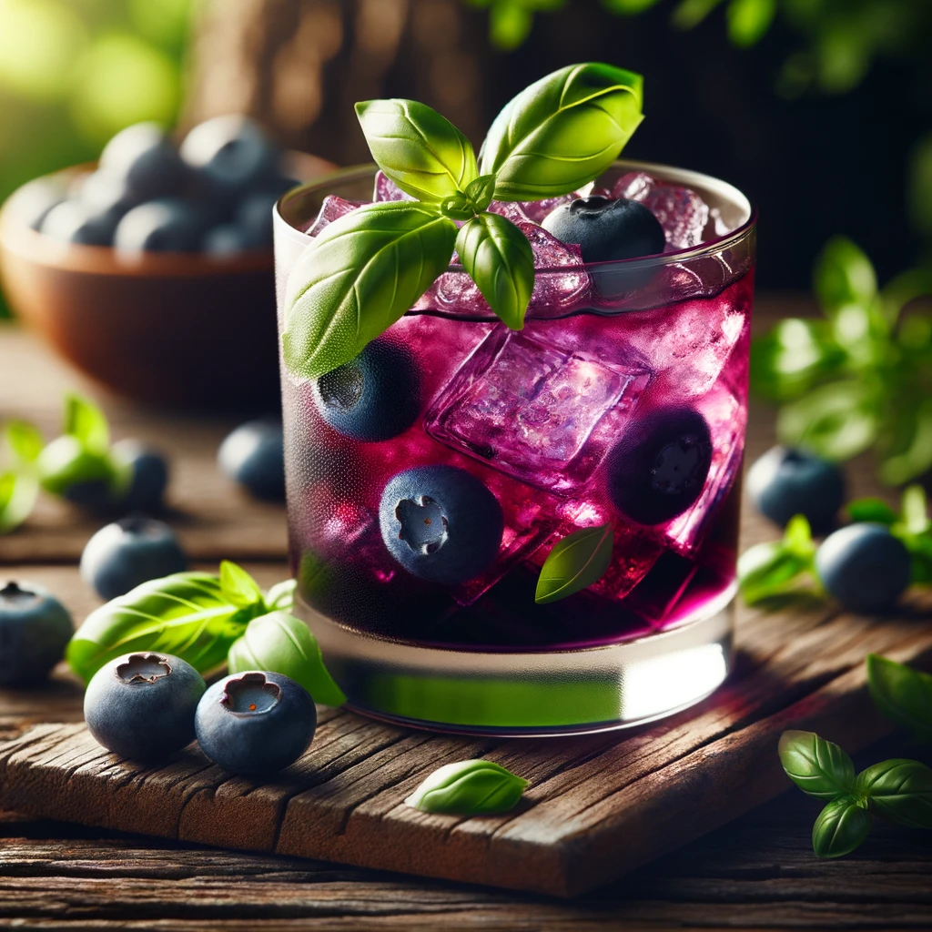 Homemade cocktail drink Blueberry Basil Smash