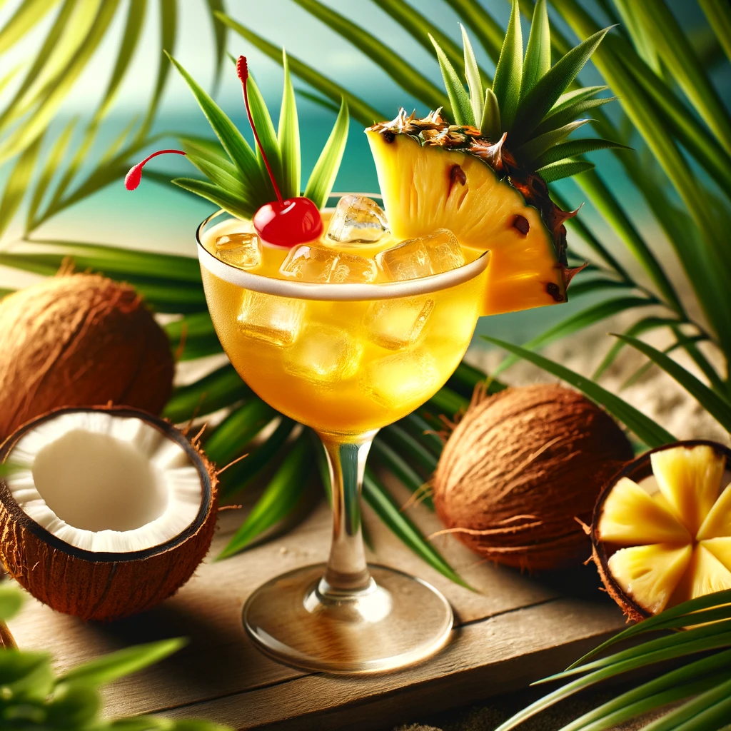 Homemade cocktail drink Tropical Pineapple Coconut Rum Punch