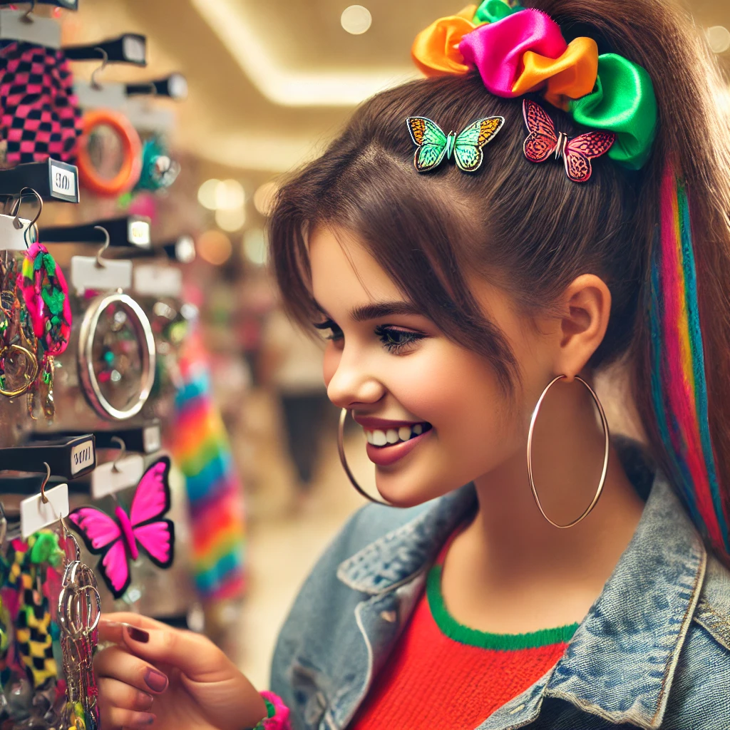 90s Fashion Style Scrunchies Hair Clips Hoop Earrings