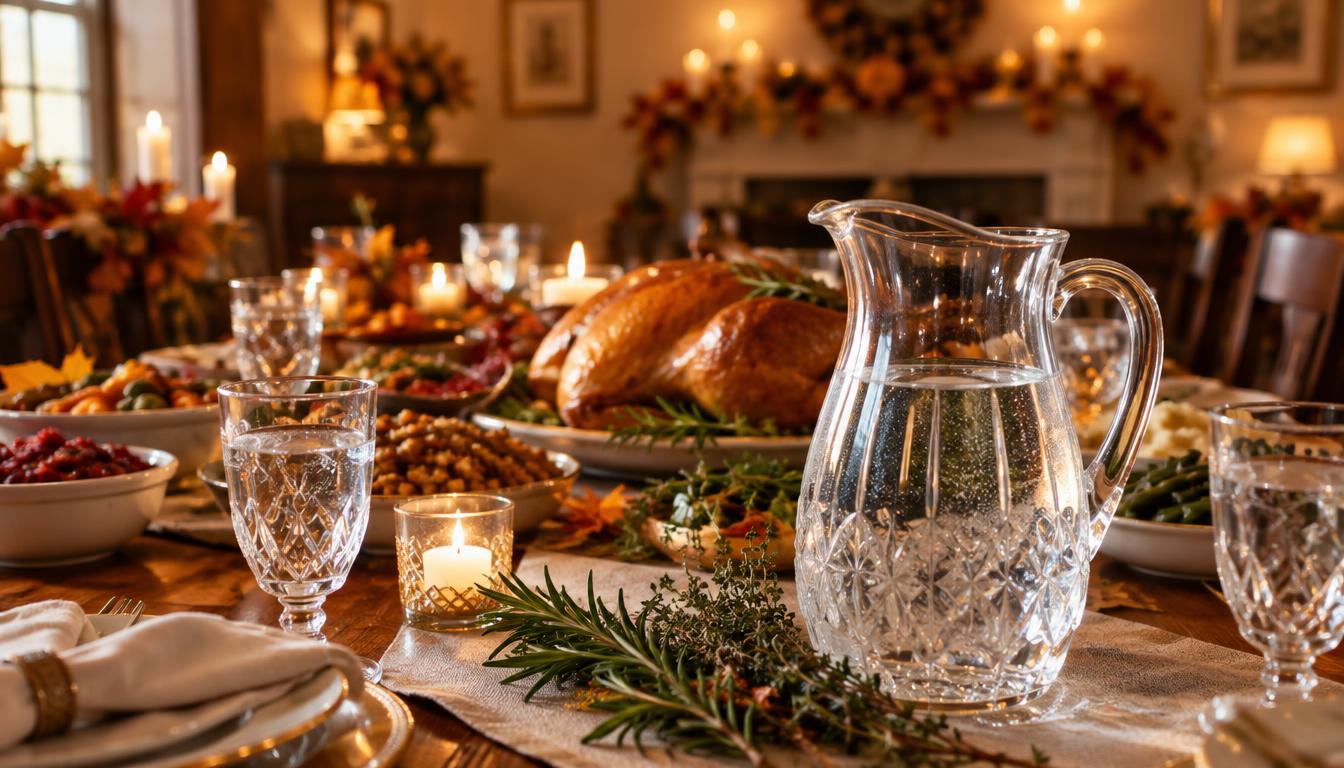 tableware, prepared Thanksgiving dinner