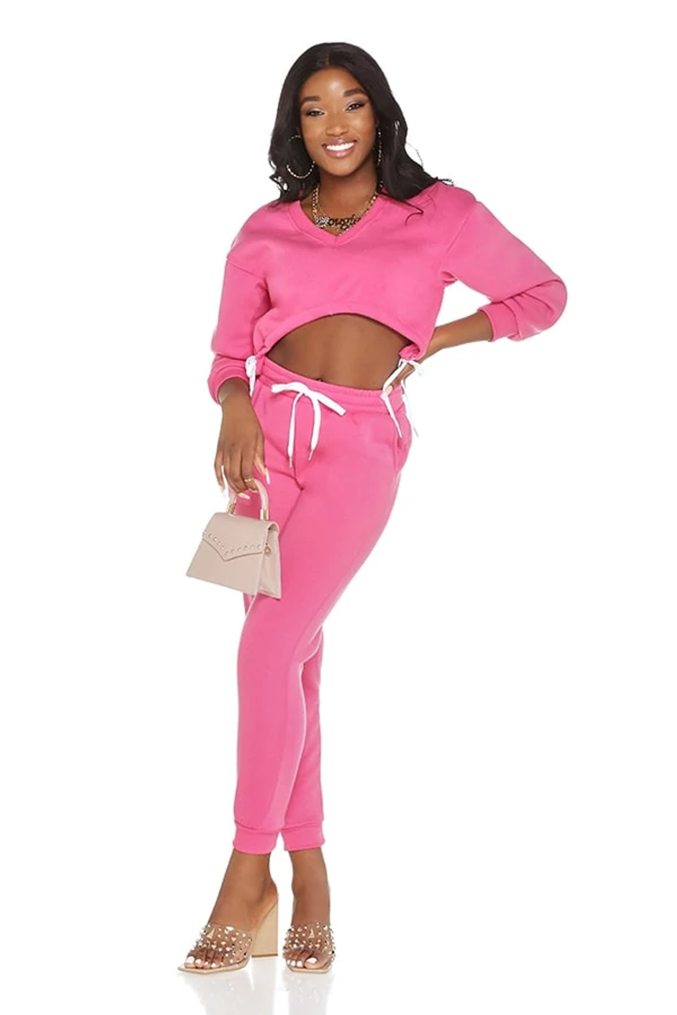 V Neck20Tie20Side20Fleece20Jogger20Set